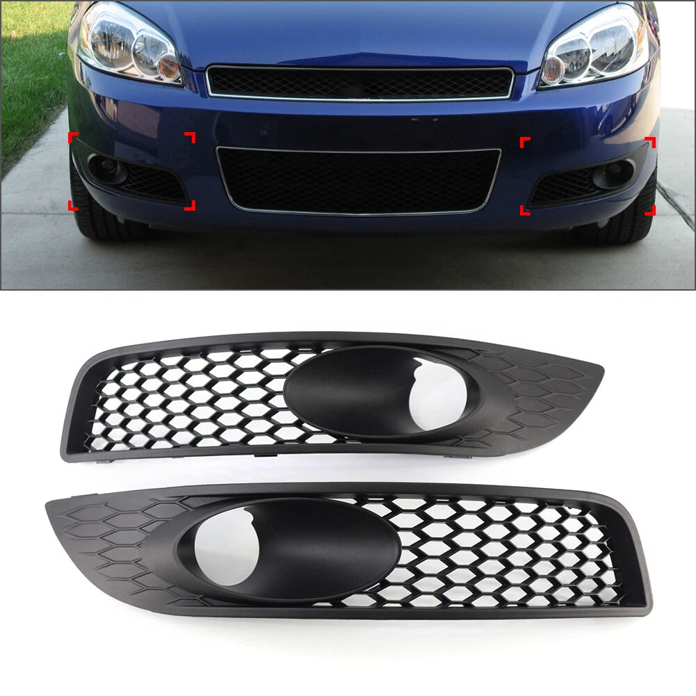 2X Black Front Bumper Fog Light Grille Cover for Chevrolet Impala (2006–2013)