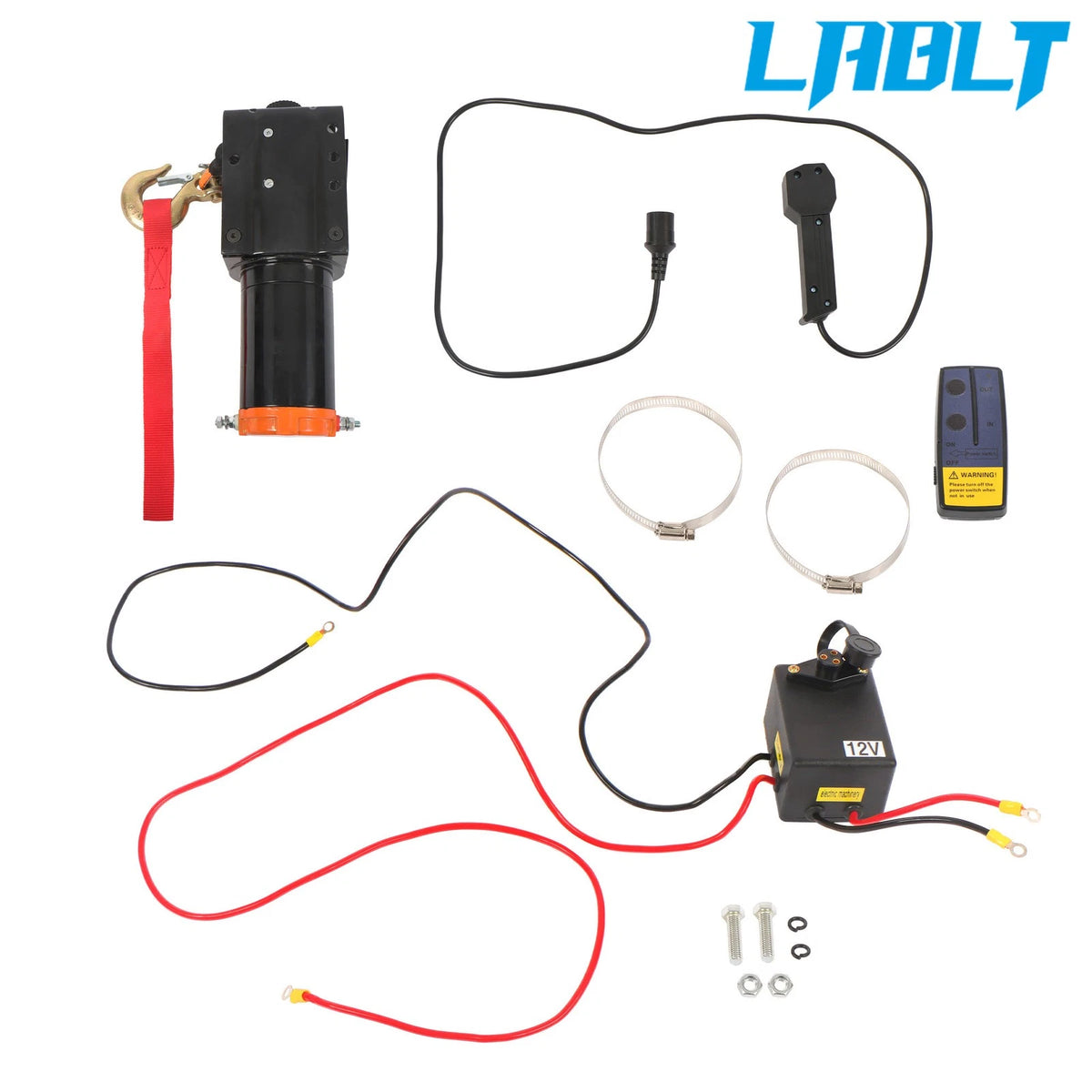 12V Electric Winch for LABLT 2500LBS (50ft Synthetic Rope, Wired & Wireless)