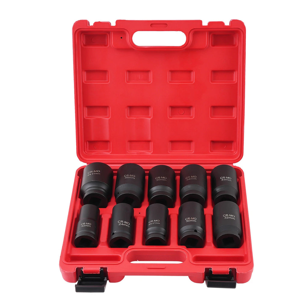 10pcs 6-Point Drive Deep Impact Socket Set for Metric Vehicles (22mm-41mm)