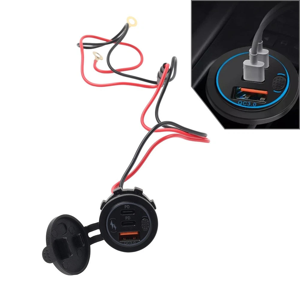 24V 12V QC PD Type C USB Fast Power Charger Socket for Car Boat RV Marine