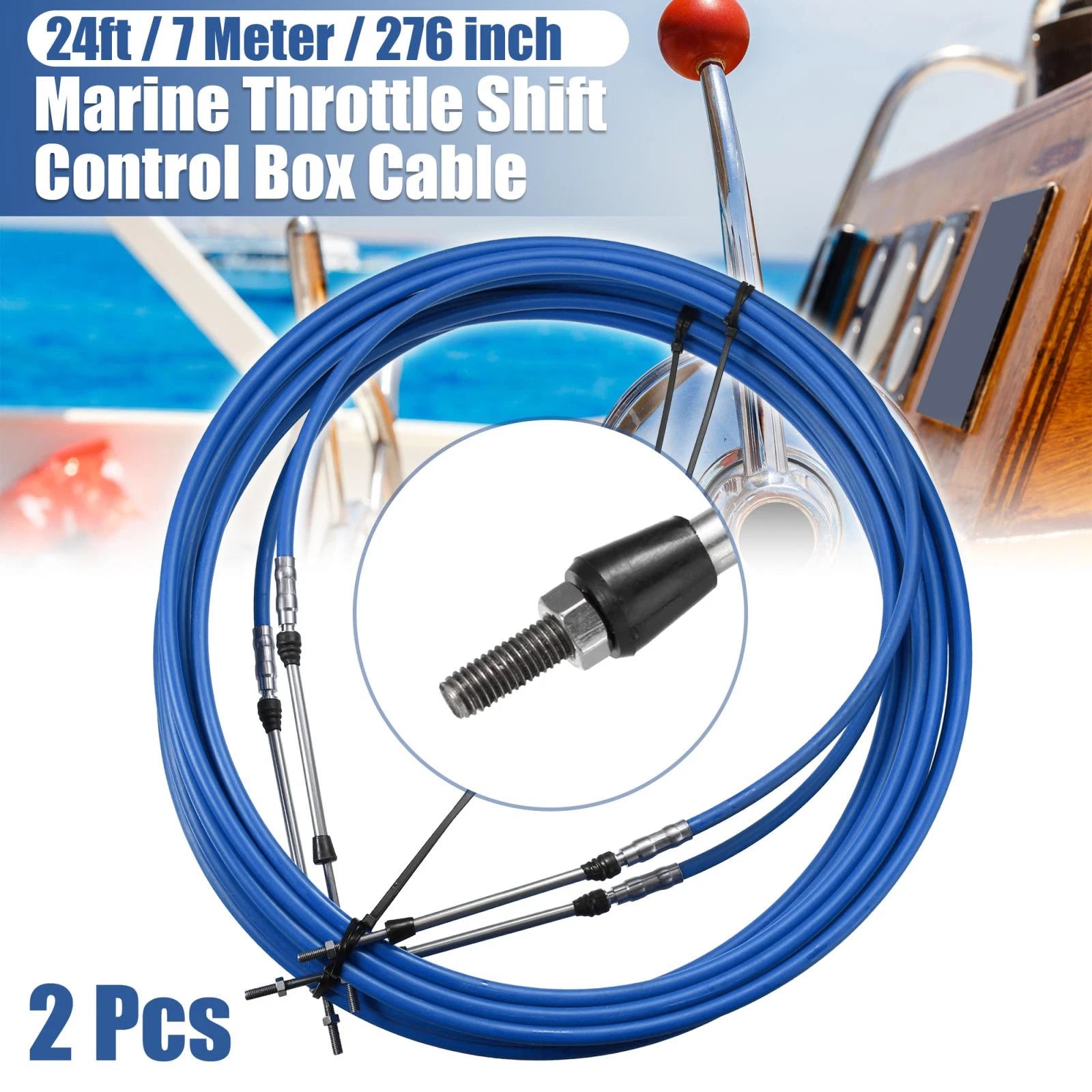 2pcs Shift Remote Control Box Cable for Yamaha (Marine, 24ft, 276 Inch)