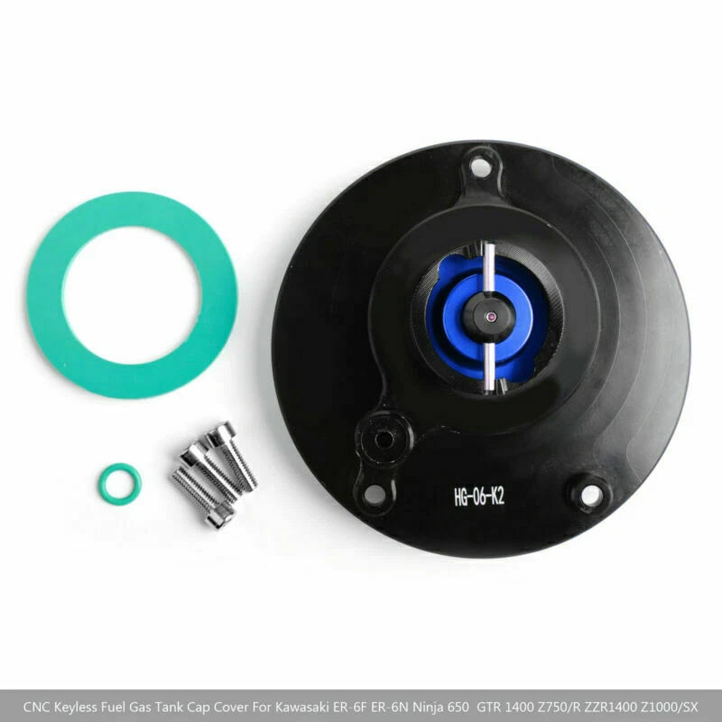 CNC Keyless Fuel Gas Tank Cap for Kawasaki ZX-6R ER-6F/6N Ninja (2000–2023) Blue