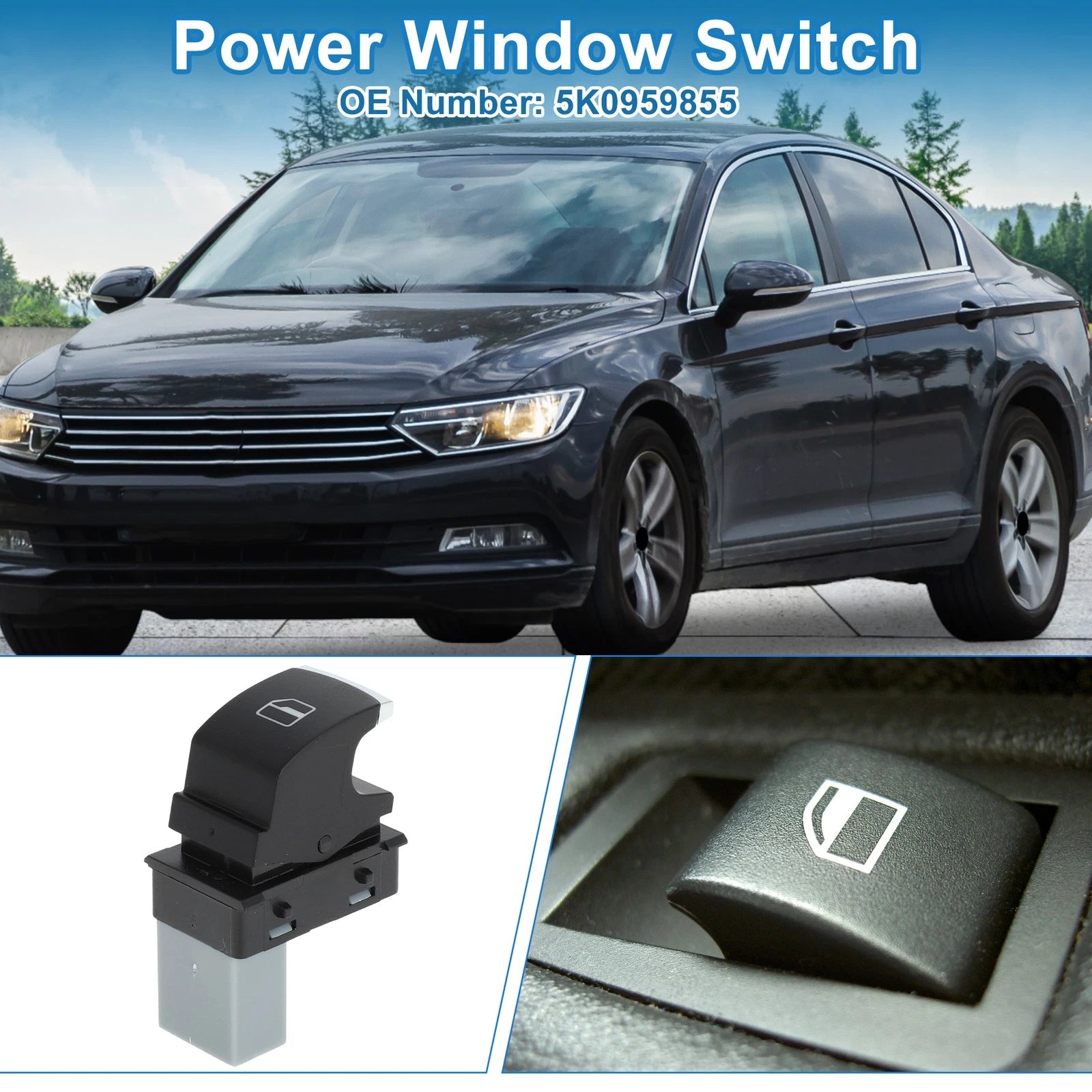 Rear Passenger Side Power Window Switch for Volkswagen Passat (2010–2015)
