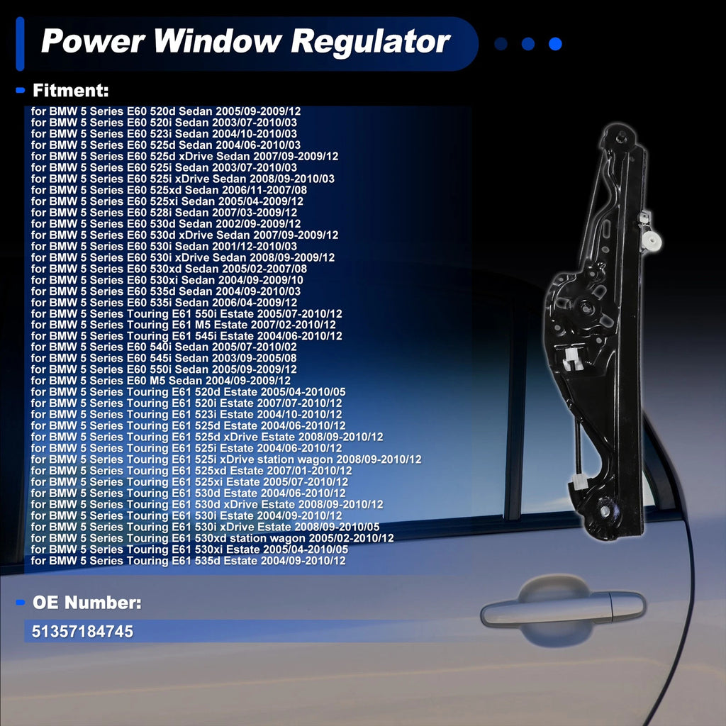 Rear Left Power Window Regulator Replacement for BMW 5 Series E60 2004–2010