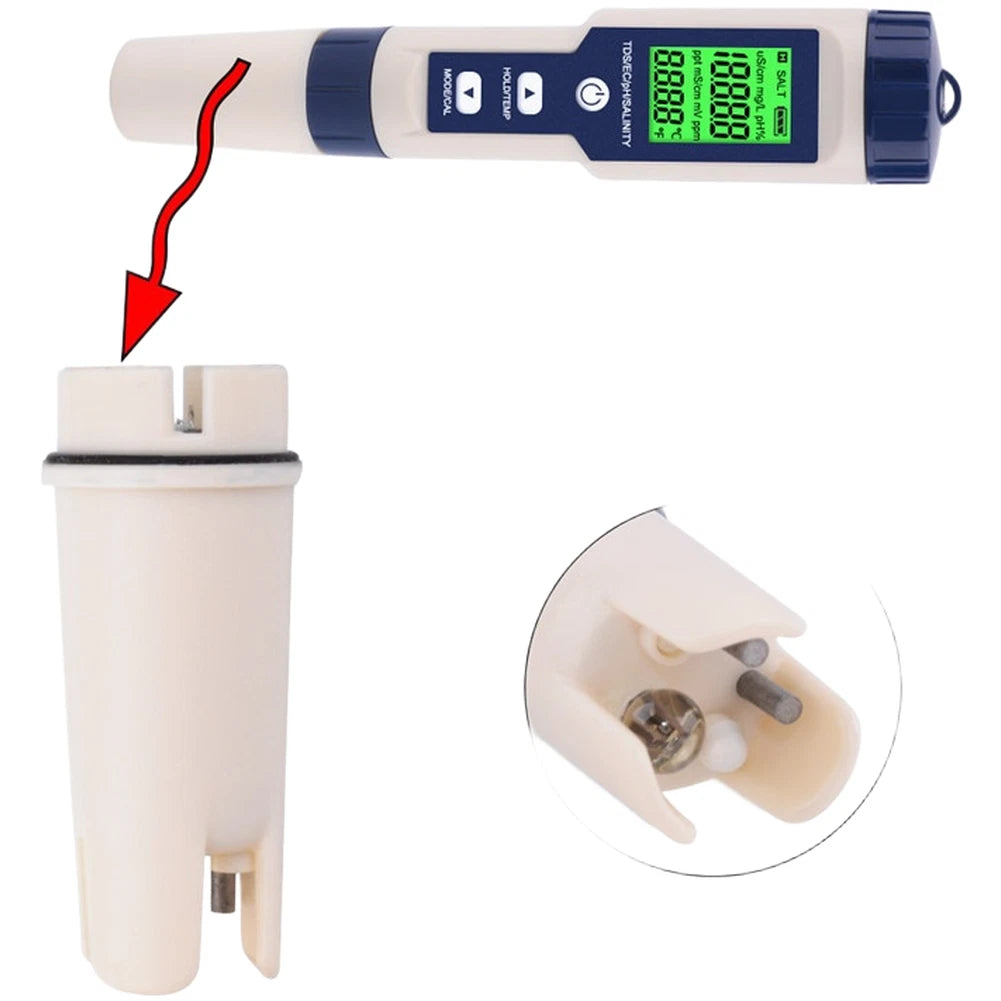 5-in-1 Water Tester Pen for PH Salinity Temperature Measurements