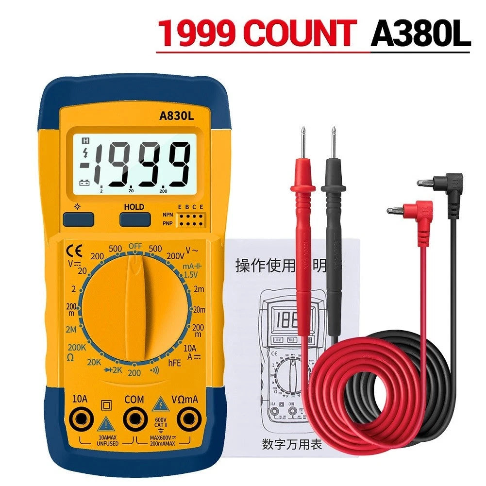A830L LCD Multimeter with On Off Switch, Diode Test, Transistor HFE Check