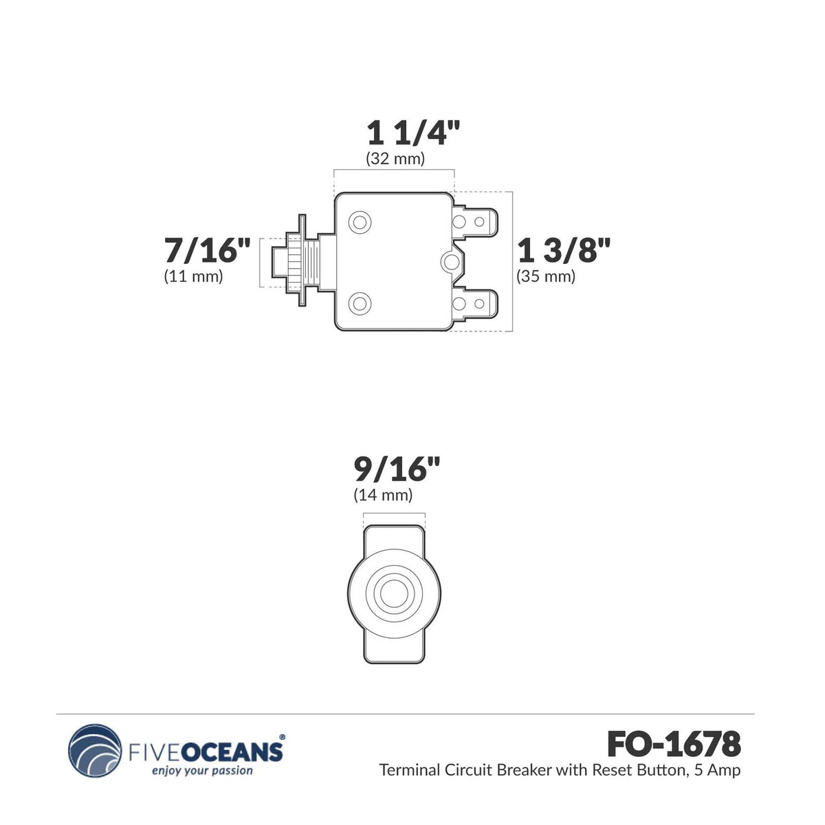 Set of 2 Terminal Circuit Breakers with Reset Button, 5 Amp FO1678-M2