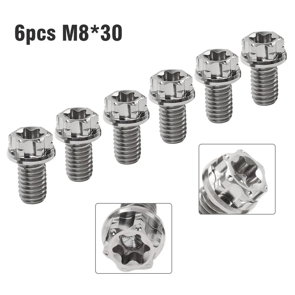 Set of 6 Titanium M8x30mm Torx Head Flange Bolts for Motorcycle