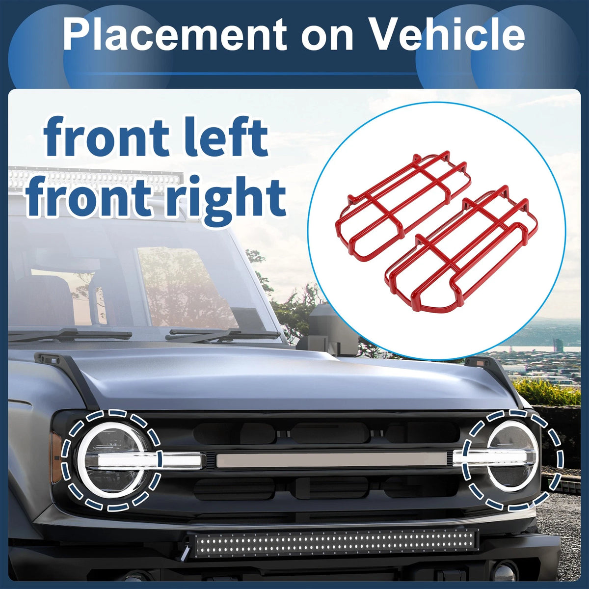 Set of 2 Headlight Trim Bezels for Ford Bronco (2021–2023) Red