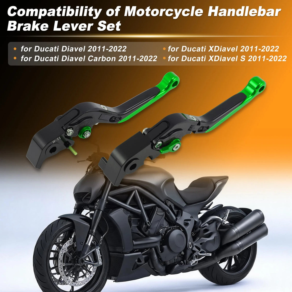 Brake Clutch Levers for Ducati Diavel (2011–2022) Black Handle Green End