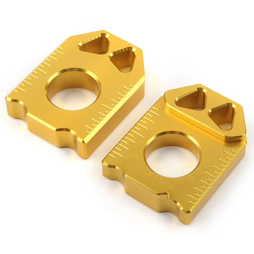 2X CNC Rear Chain Adjuster Axle Block for Suzuki DRZ400SM (2004–2015) Gold