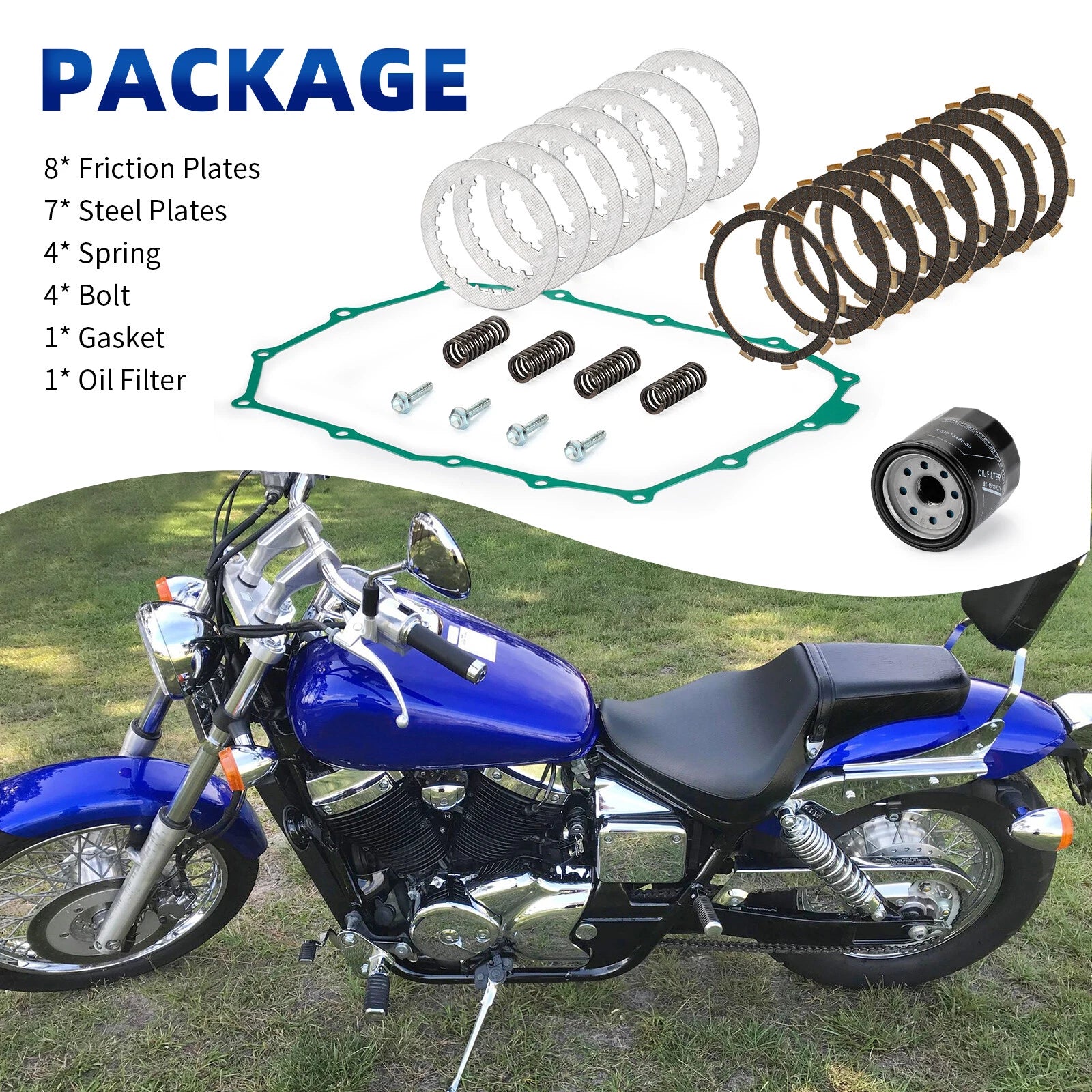 Clutch Friction Steel Plates Kit for Honda Shadow ACE 750 VT750C (1998–2003)