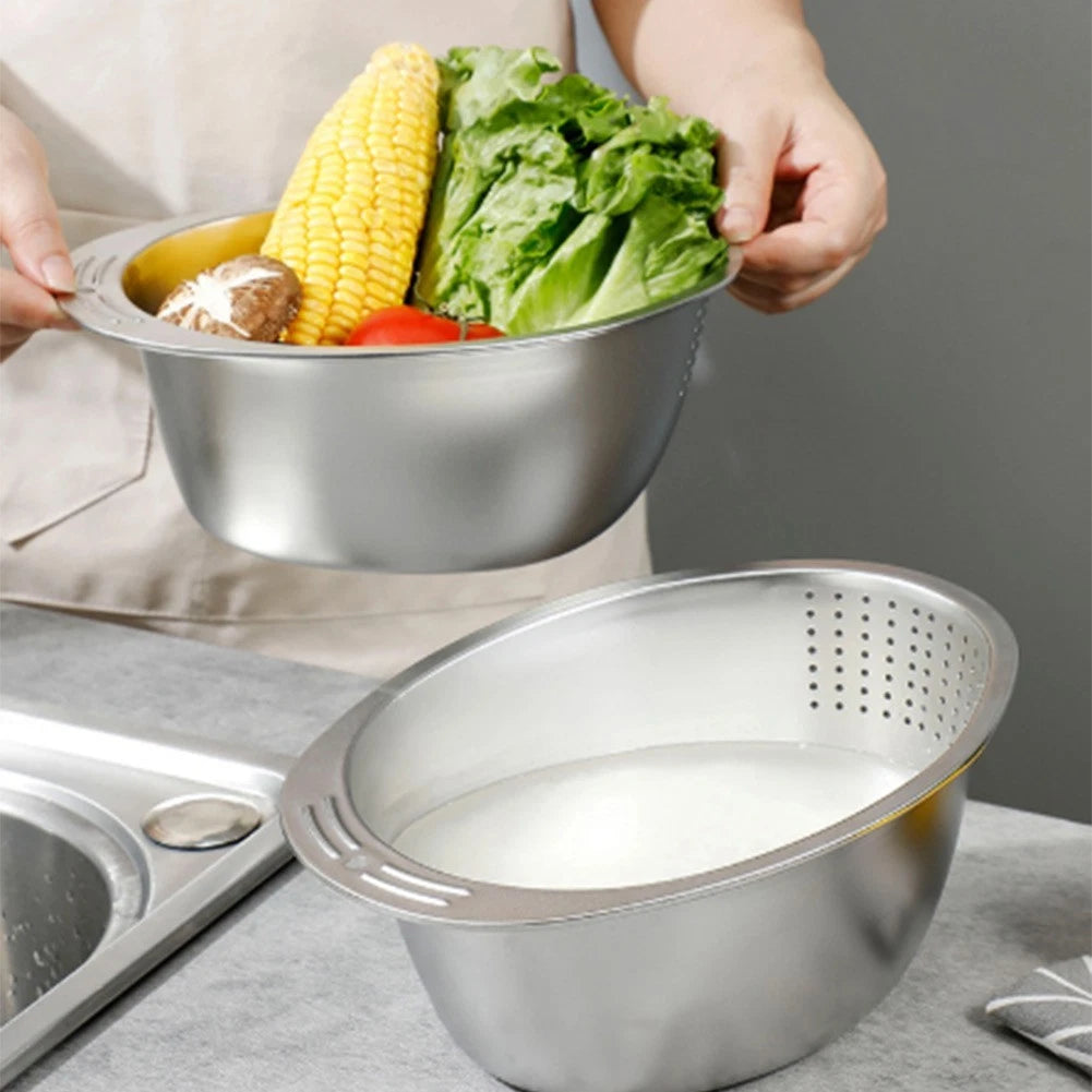 Stainless Steel Rice Washing Bowl Colander Strainer 26.3 x 12.8 cm