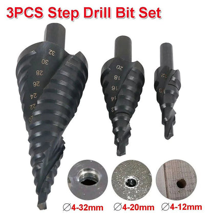 3Pcs HSS Step Drill Bit Set Titanium Metal Hole Cutter