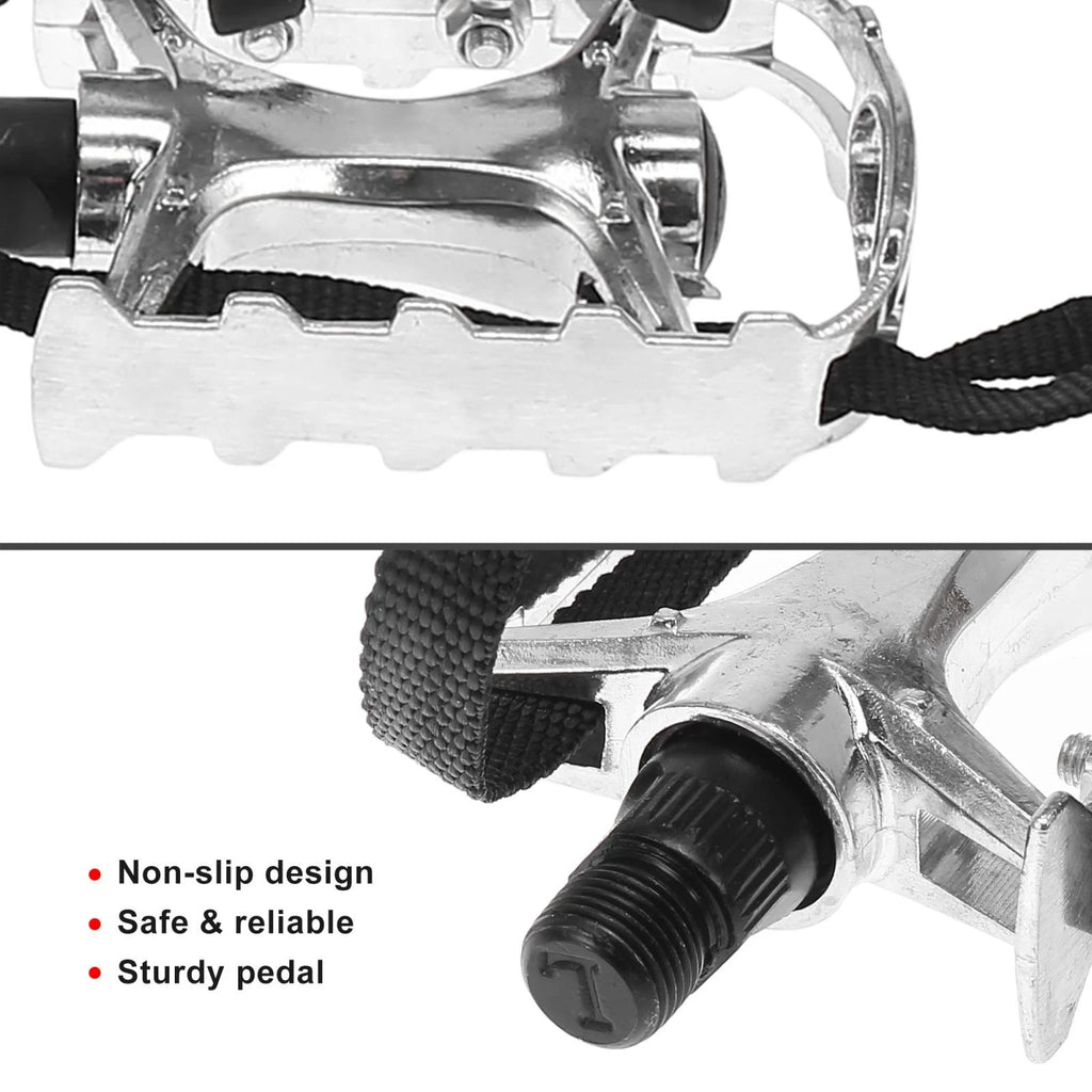 Bicycle Bike Pedals 9/16 Platform Pair with Toe Clips for Universal Use (All Years)