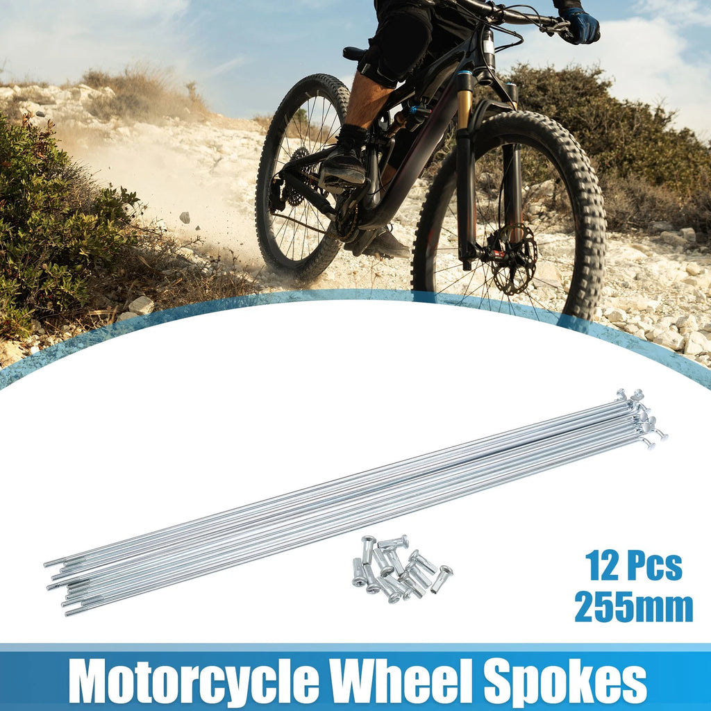 12pcs J Bend Bicycle Spokes Galvanized 255mm with Nipples (14G)