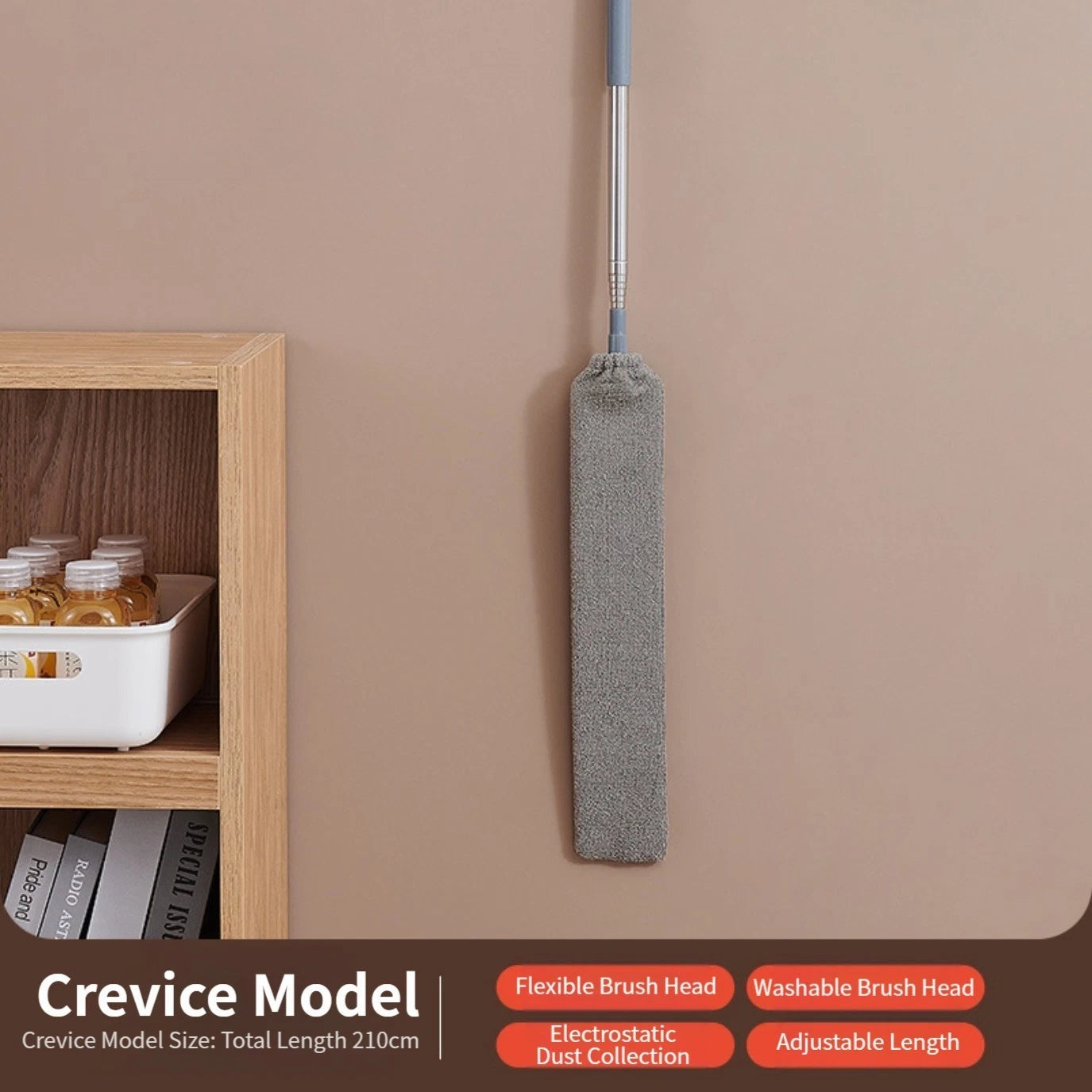 Telescopic Dusting Tool for Tight Spaces (Washable Fabric, Bendable Head)