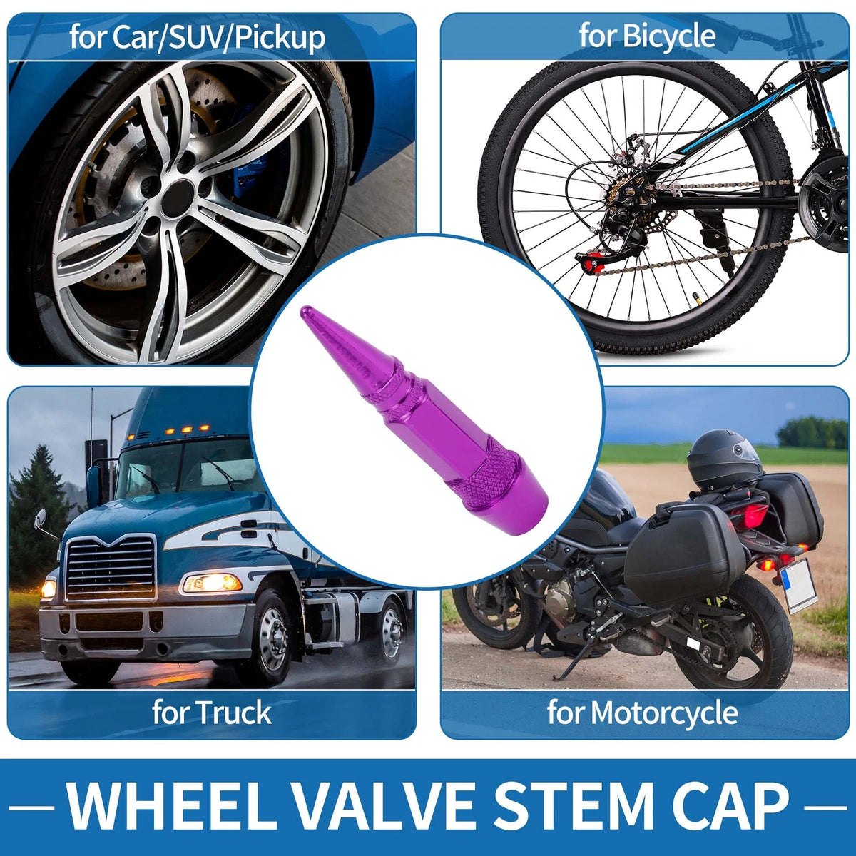 60MM Tire Valve Stem Caps Replacement for Car SUV Bike RV (4 Pack)