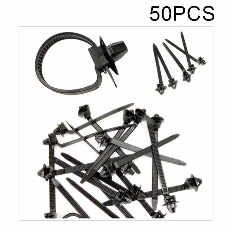 50 Pcs Black Nylon Cable Strap Push Mount Wire Tie Retainer Clip