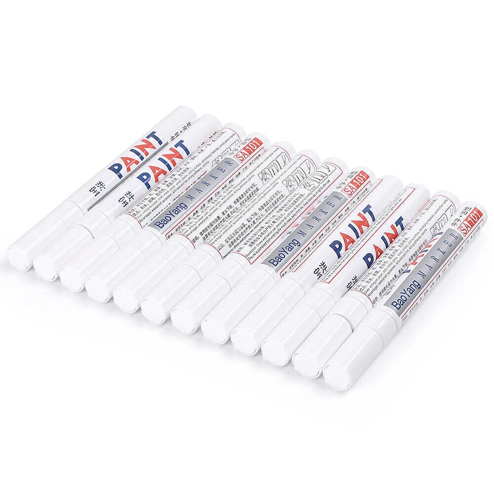 12x White Tire Pen for Tyre Tread Paint Marker Waterproof