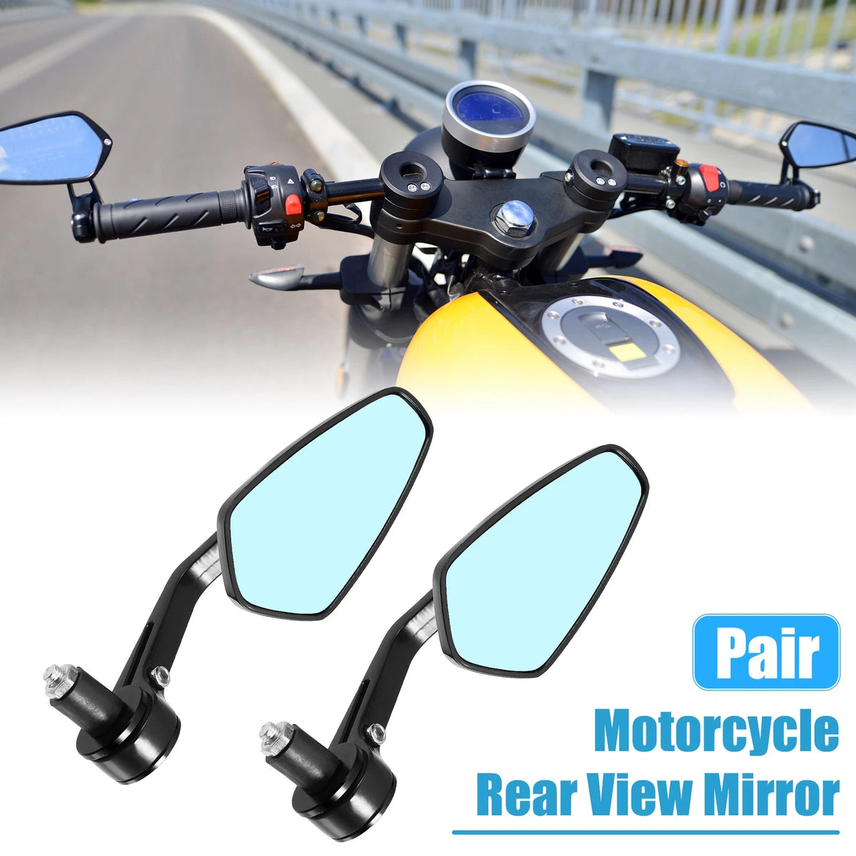 Pair of Rearview Mirrors for Motorcycle (Blue Lens, Black)