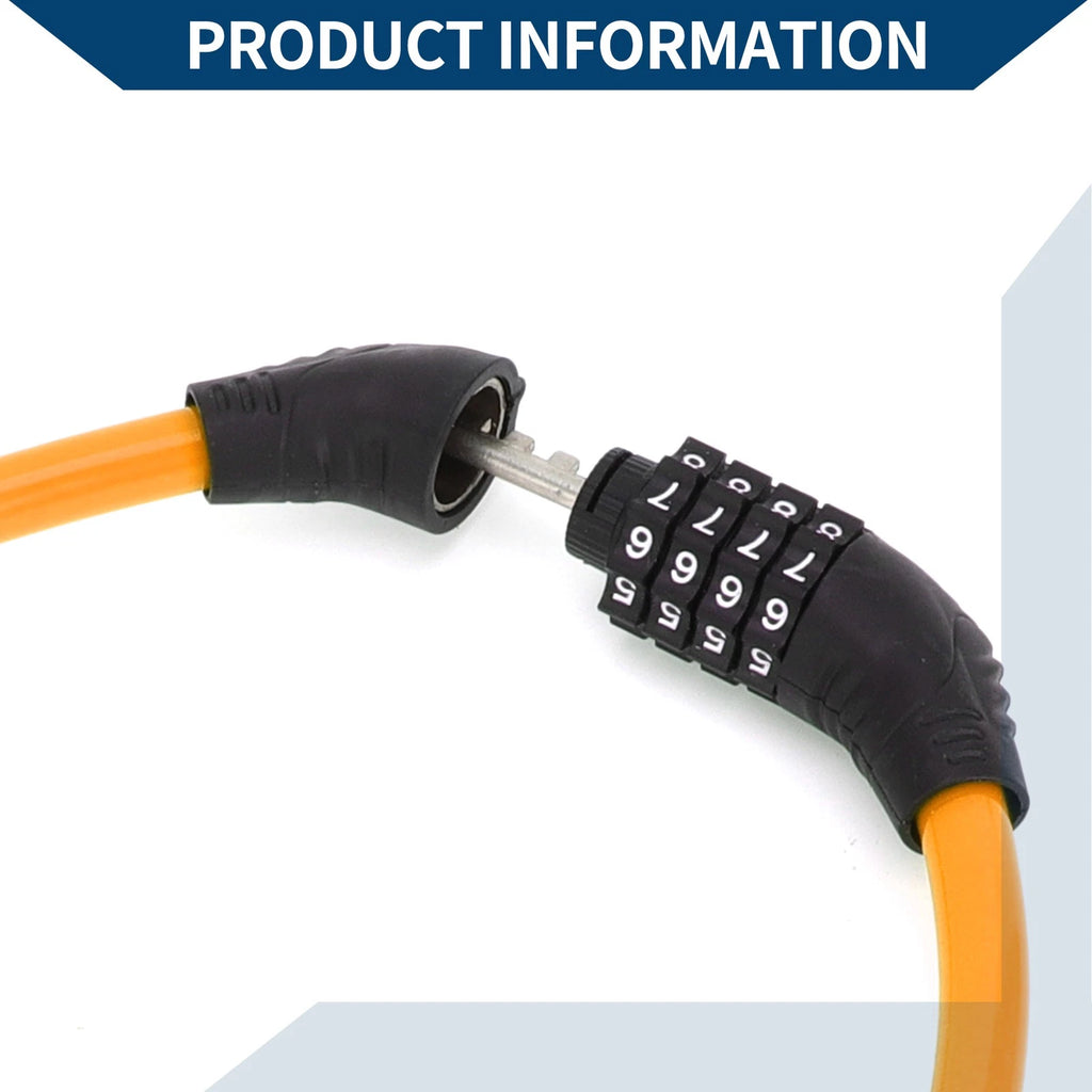 4 Digit Combination Bike Chain Lock for Bicycle Security Resettable Orange