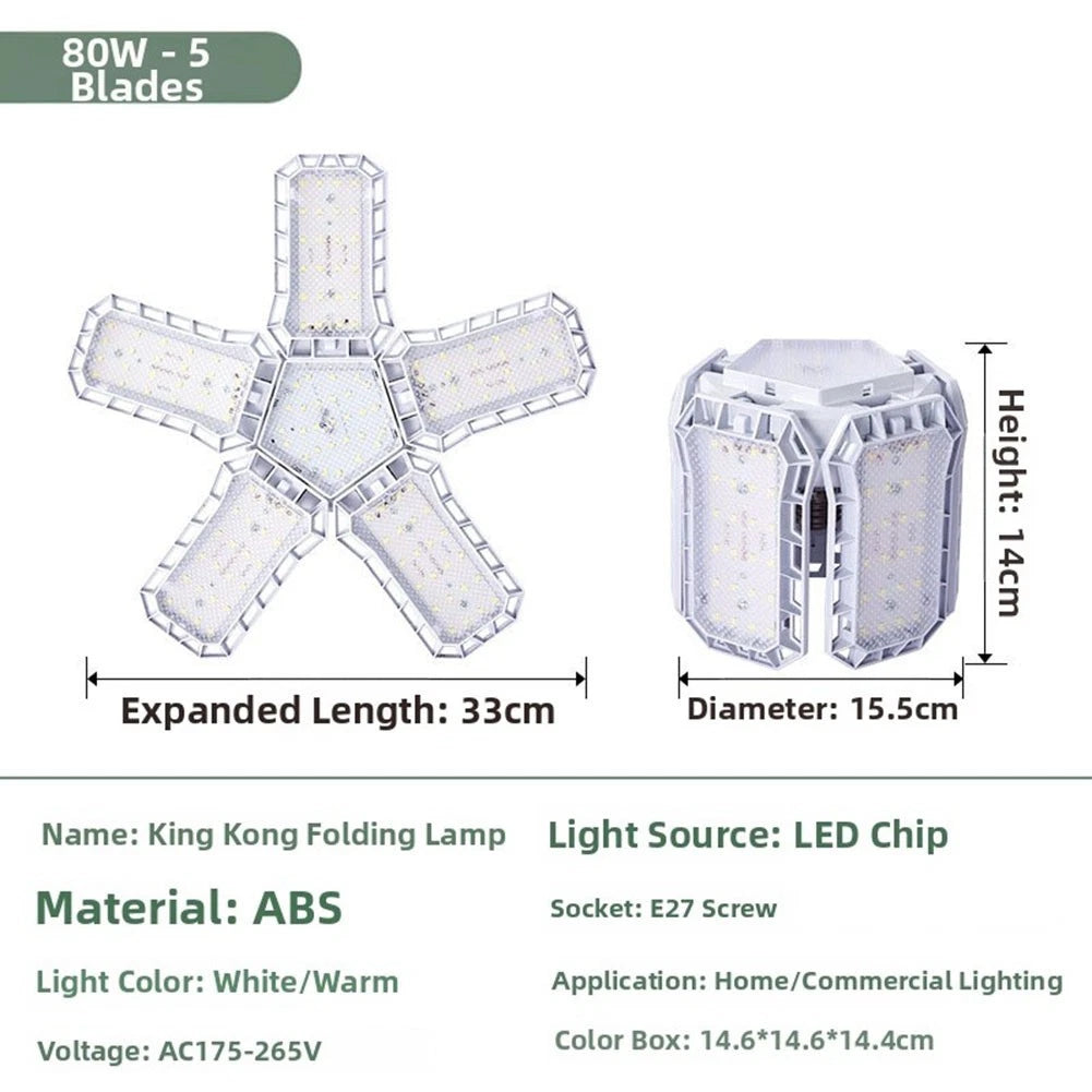 7 Leaf Adjustable LED Garage Light E27 Socket 10000LM (45W 60W 80W)