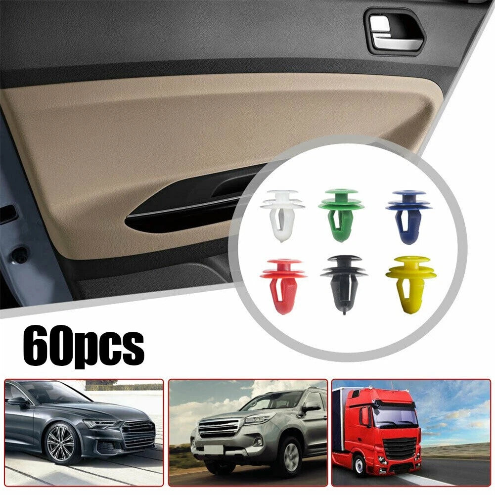 60PCS Door Panel Clips for Universal Vehicles (V9mm Hole)