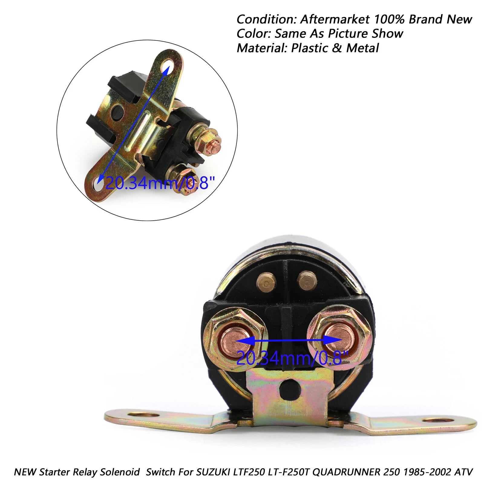 Starter Solenoid Relay for Suzuki LTF250 LT-F250T QuadRunner 250 (1985–2002)