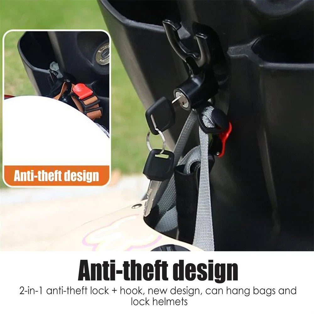 Helmet Hook Lock for Motorcycle Scooter with 2 Keys Anti-Theft Design