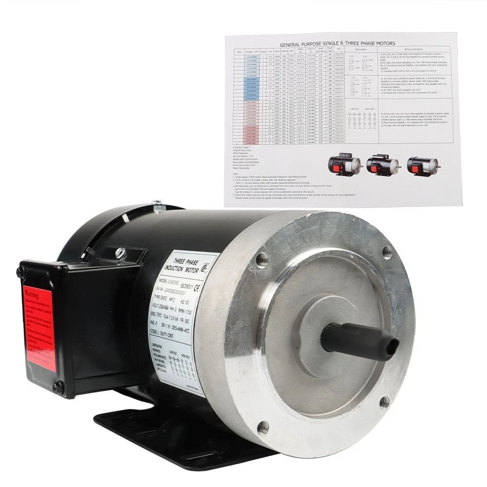 2 HP General Electric Motor 1800 RPM 3 Phase 56C Frame TEFC 230/460 Volt