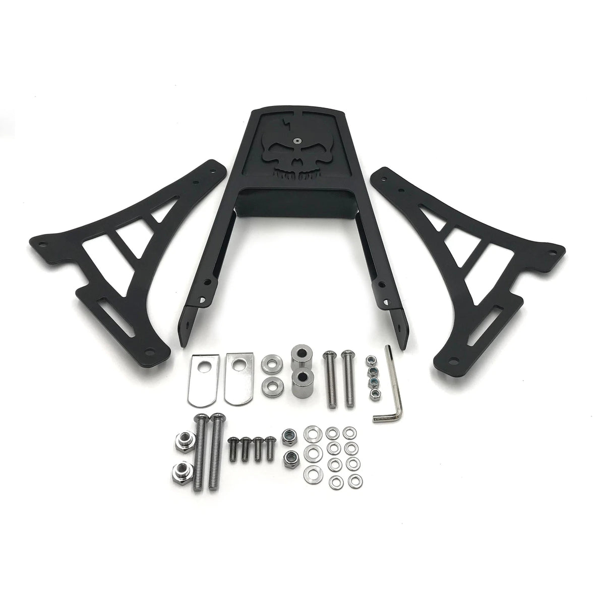 Black Skull Backrest Sissy Bar with Leather Pad for H-D Sportster XL883 (2004–2023)