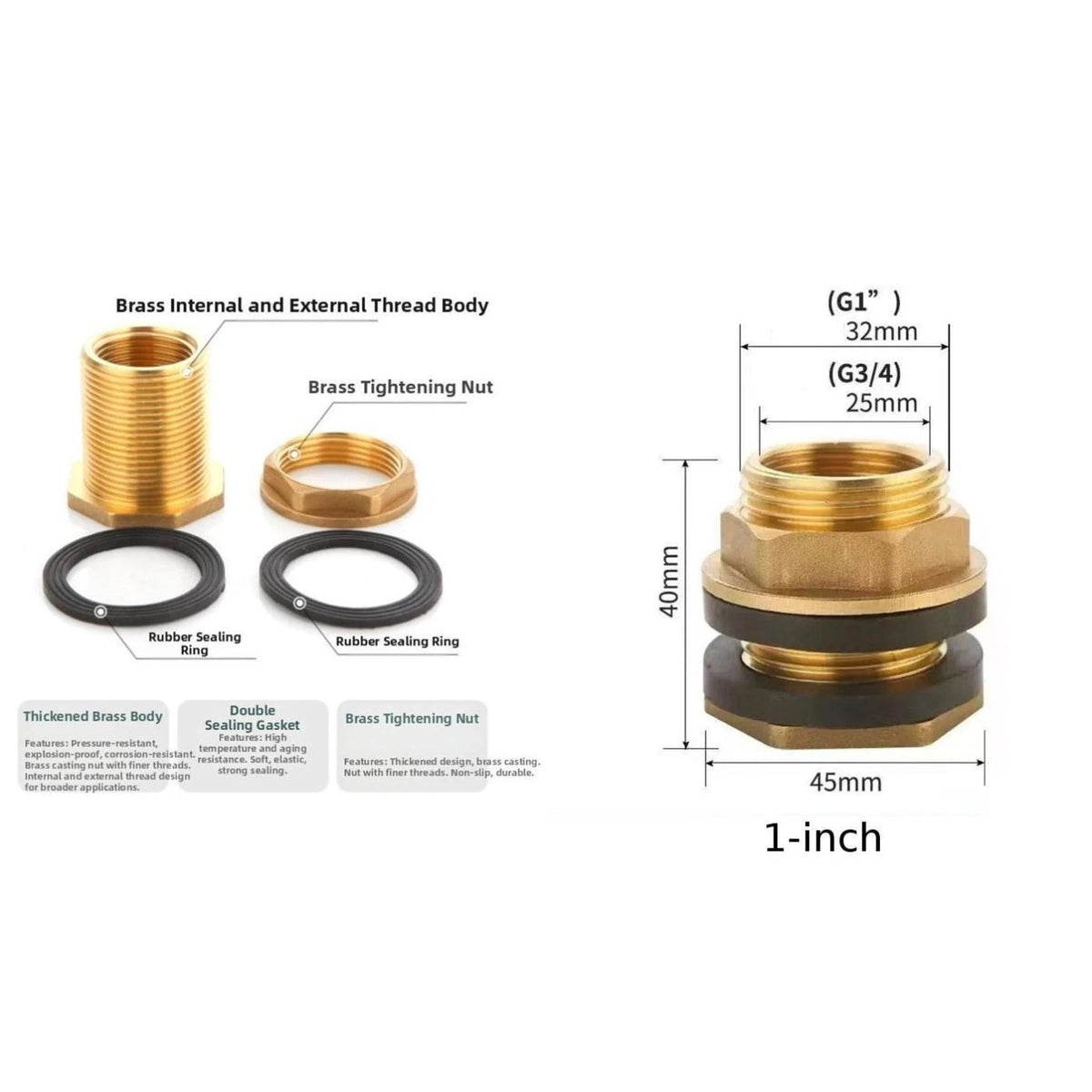 Water Tank Connector G1 Thread Fitting for Rainwater Harvesting