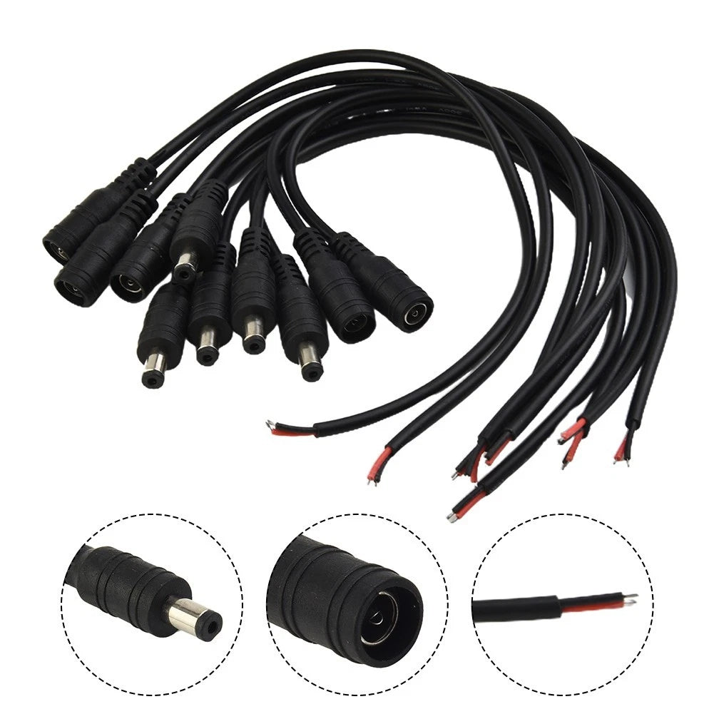 Set of 5 Connector Cables for DC Power Socket 12V 22AWG