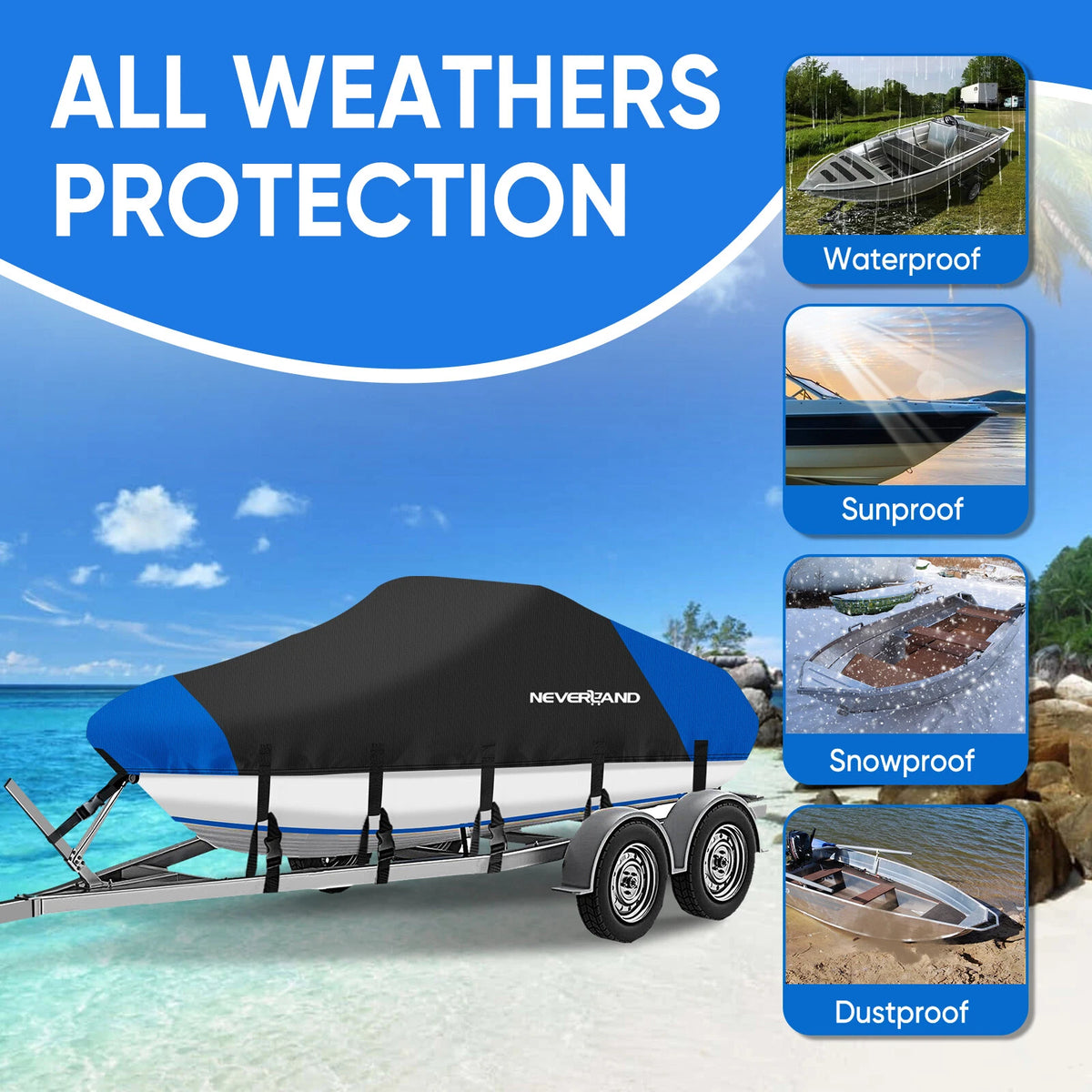Heavy Duty Waterproof Trailerable Boat Cover for V-Hull Runabout/Pontoon (1)