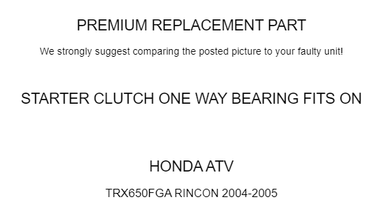 Starter Clutch One Way Bearing Sprag Replacement for Honda TRX650FGA (2004–2005)