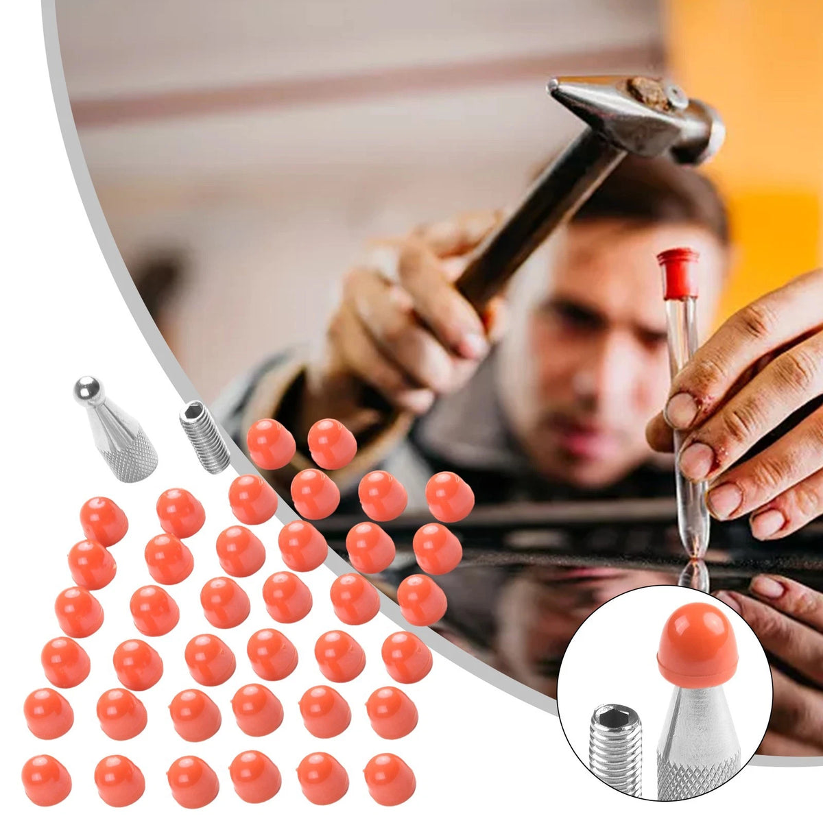 48-Piece Dent Repair Kit for Automotive Use (Dustproof, Red)