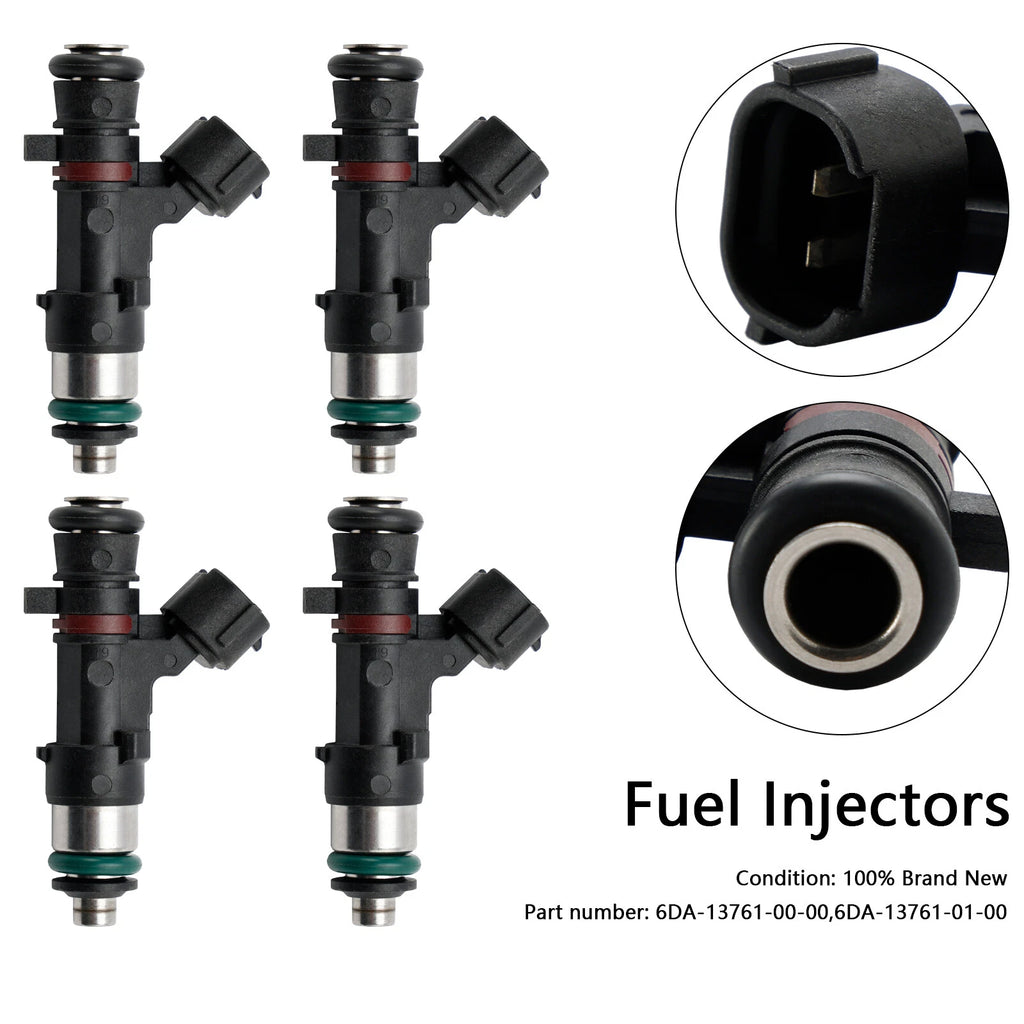 Set of 4 Fuel Injectors for Yamaha Outboard 150 175 200 HP (6DA-13761-00-00, 6DA-13761-01)