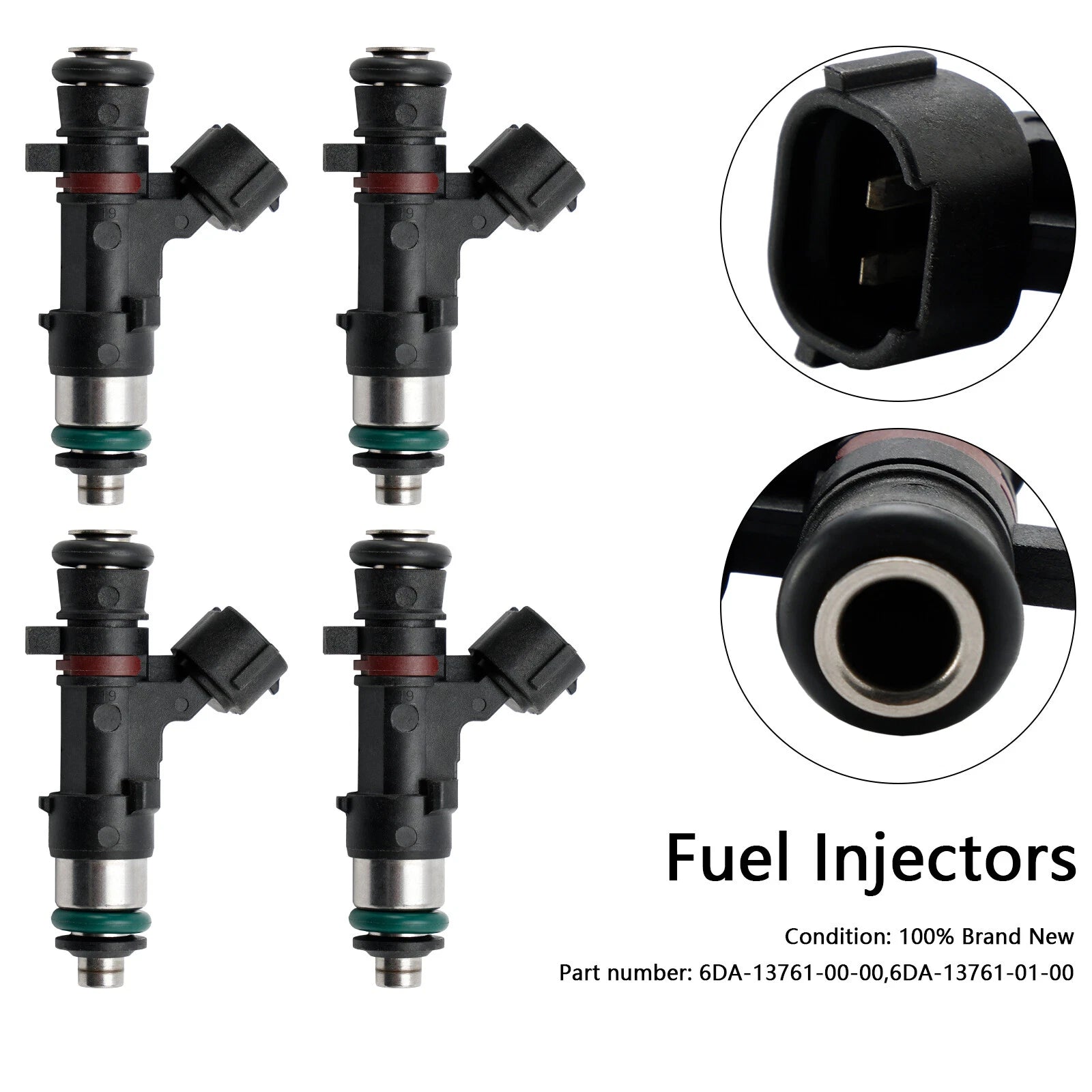 Set of 4 Fuel Injectors for Yamaha Outboard 150 175 200 HP (6DA-13761-00-00, 6DA-13761-01)