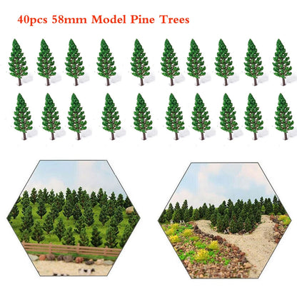 40pcs Model Pine Trees for HO OO Scale Train Railroad Park Landscape 58mm