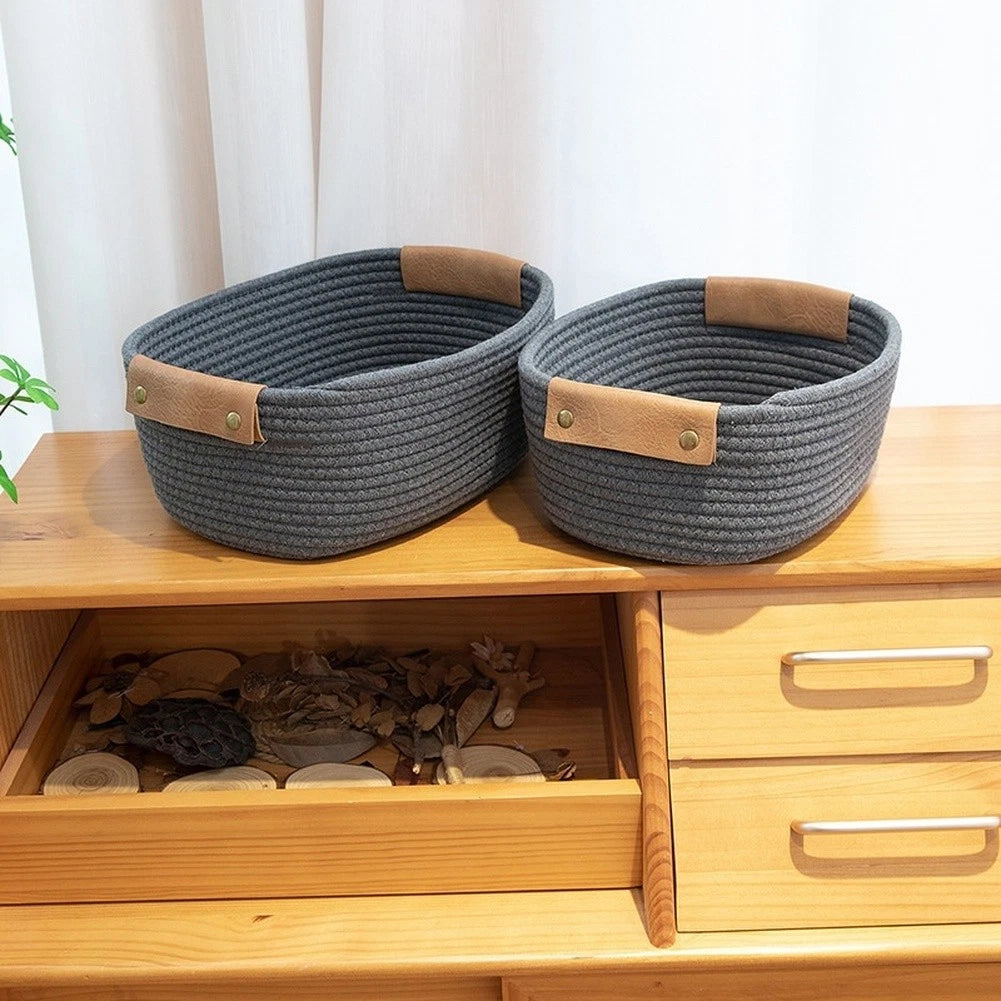 Cotton Linen Basket for Home Decor (28x22x11cm)