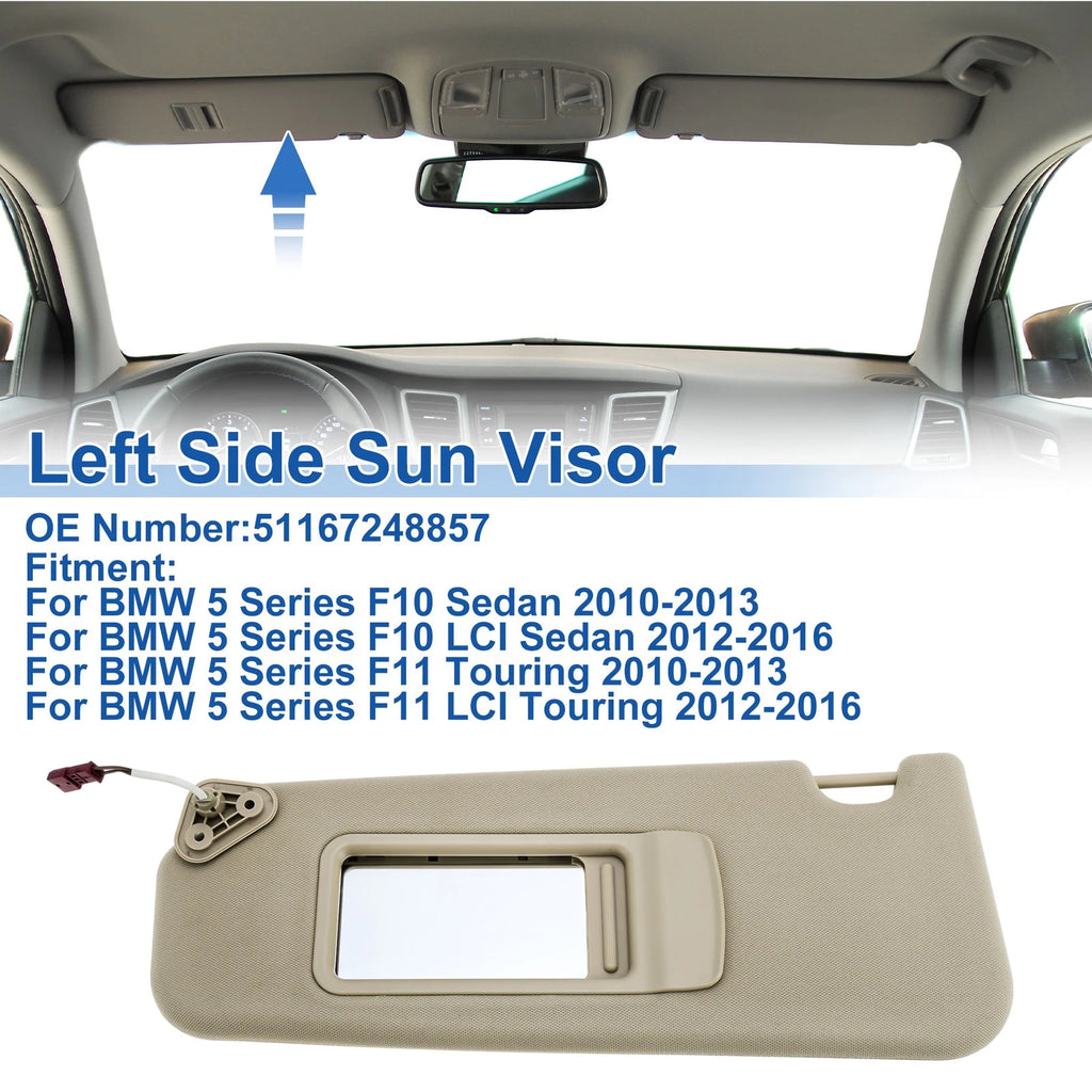 Left Side Sun Visor for BMW 5 Series F10 Sedan Beige Front (2011–2016)