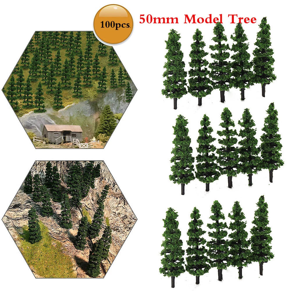 100 Pcs Model Trees for HO Scale Train Diorama Landscape (50mm)