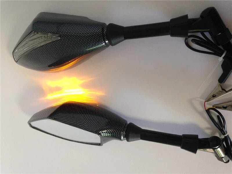Integrated LED Turn Signals Side Mirrors for Cruiser Chopper (M10 Bolts)