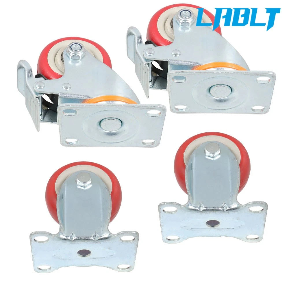 Set of 4 Heavy-Duty 3" PU Casters with 2 Fixed & 2 Swivel