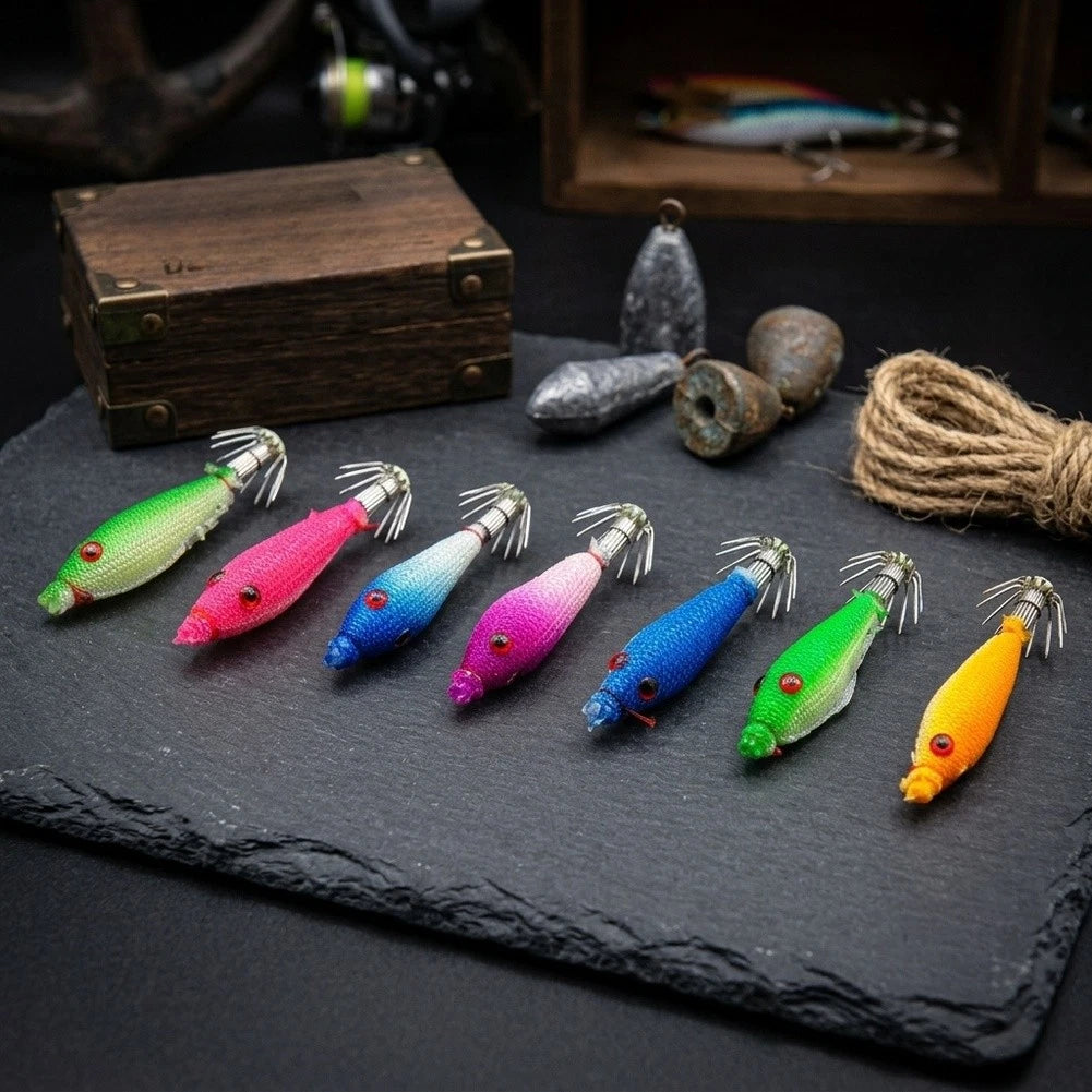 7pcs Squid Jig Bait with Storage Box for Easy Organization