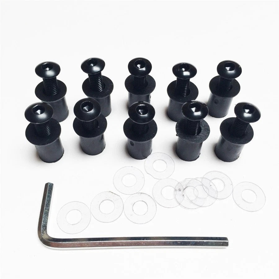 10pcs Windshield Bolt Kit for Motorcycle (Well Nuts, Black)