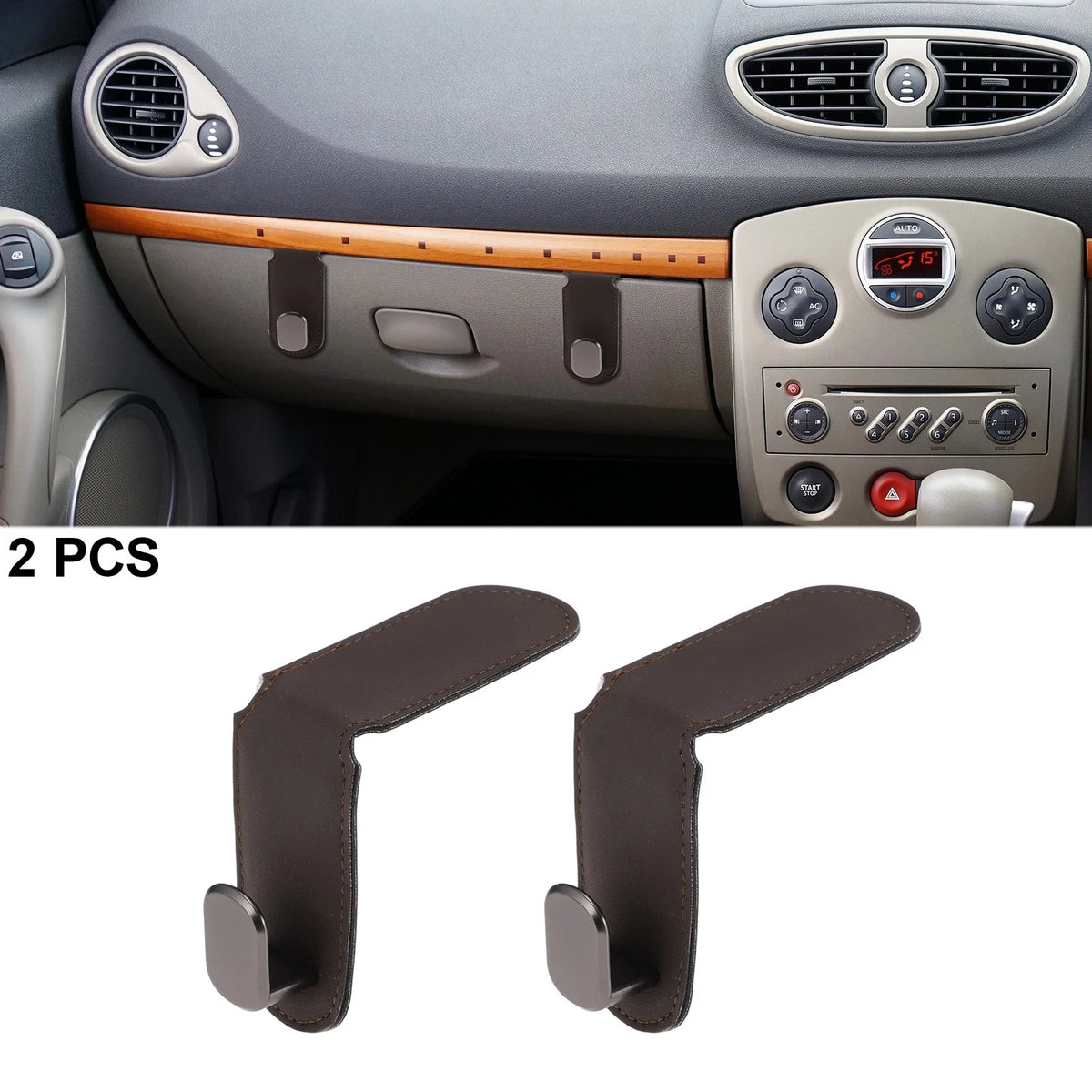 2X Car Storage Hooks for Vehicle Organizer (Faux Leather, Metal)