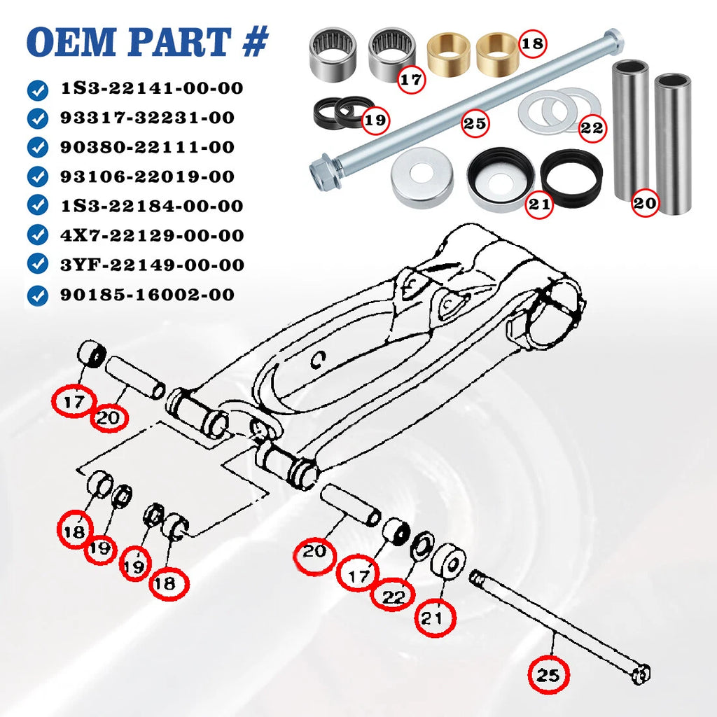 Rear Swing Arm Shaft Bearing Seal Bushing Kit for Yamaha Raptor 700 700R (2006–2024)