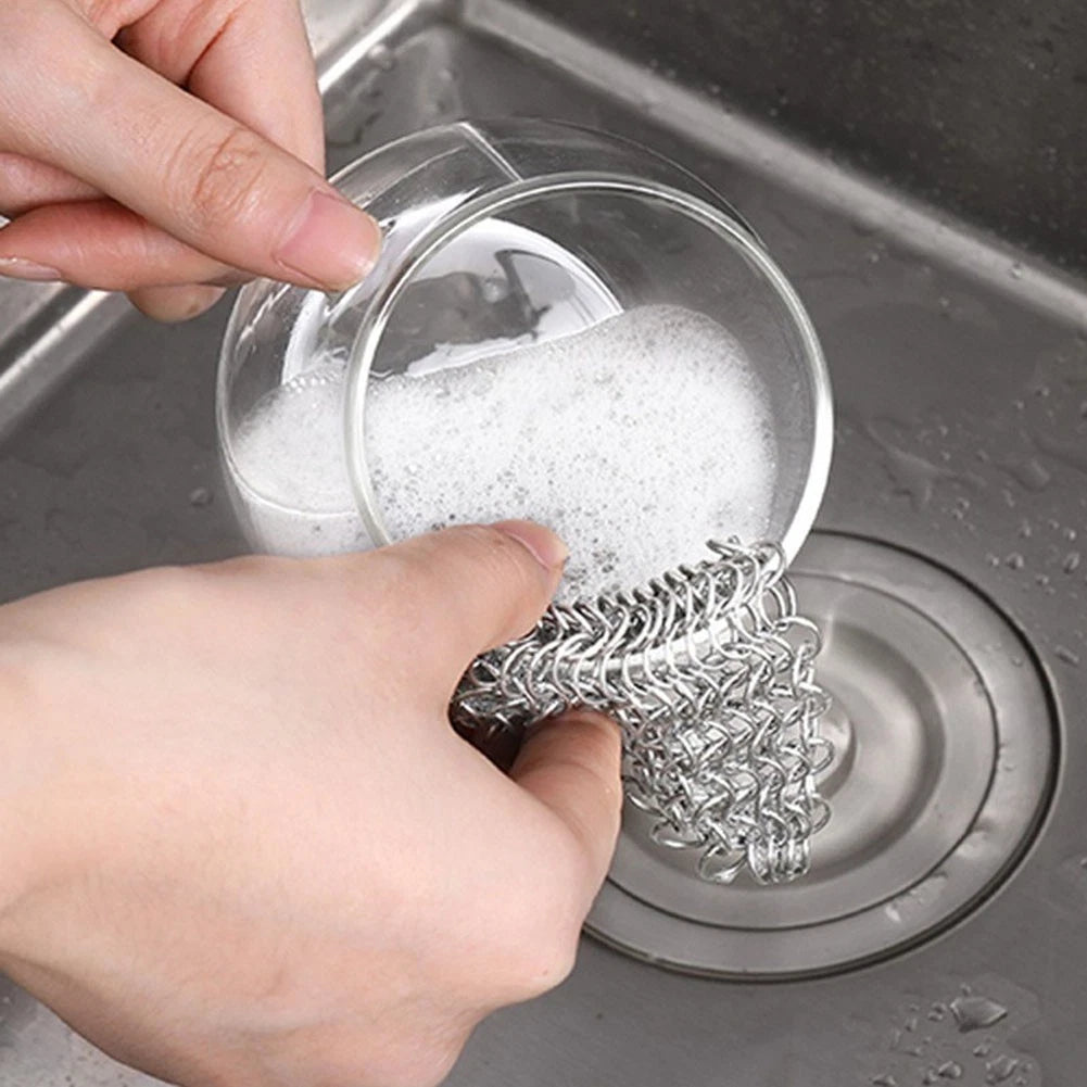 Stainless Steel Chain Mail Scrubber for Cookware Kitchen Tool